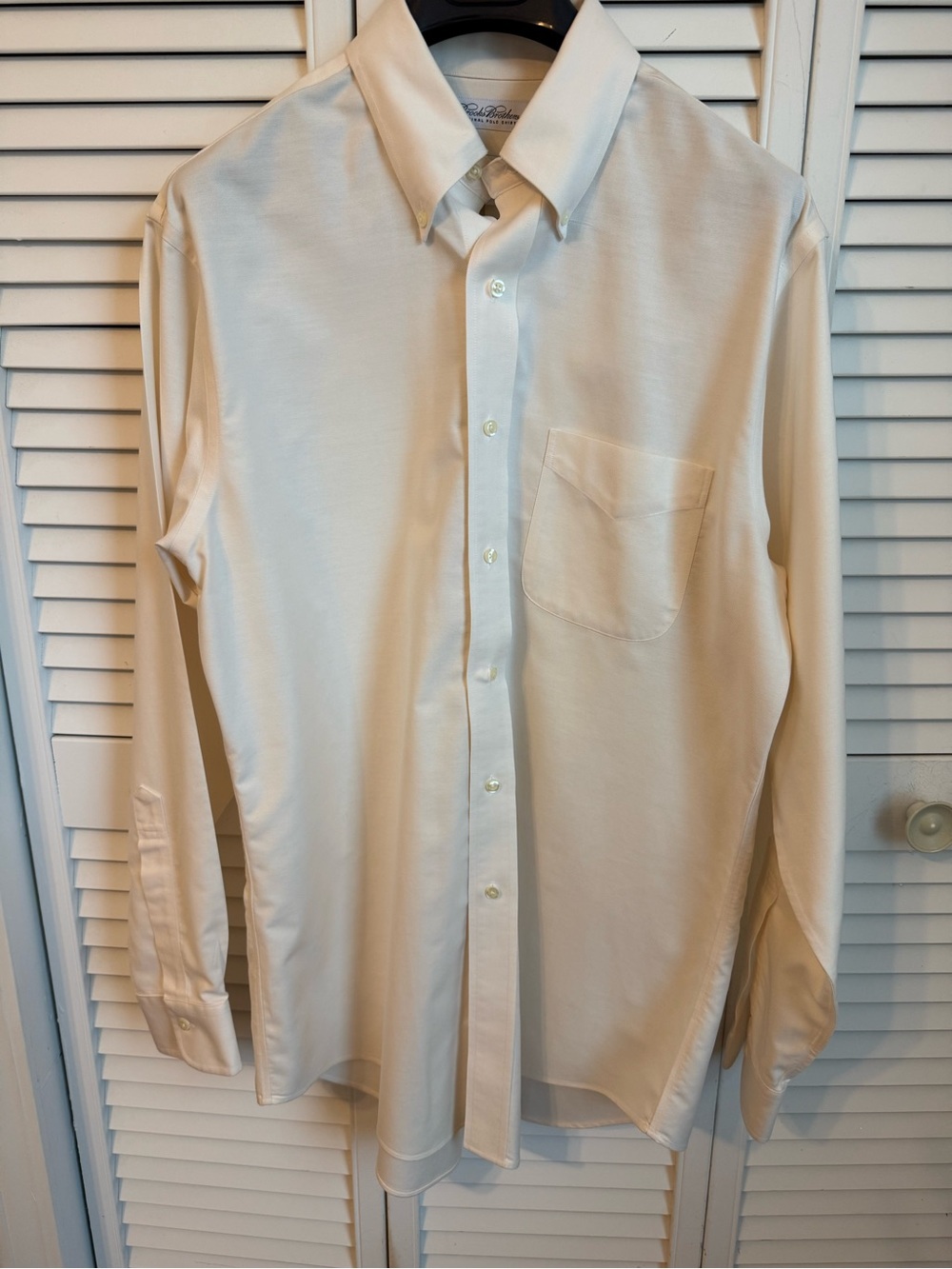 Brooks Brothers Oxford Shirt Mens 16 34 Ivory Non Iron Cotton Button Down OCBD